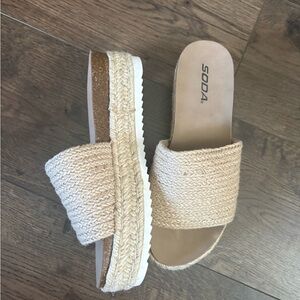 Soda Tan Braided Platform Slide Sandals